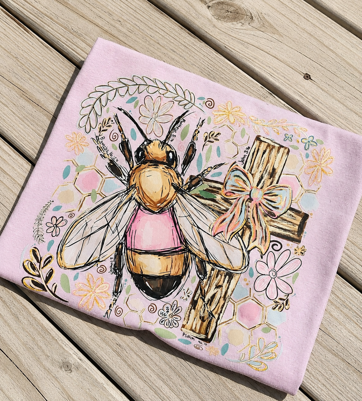 Bee & Cross Faith T-Shirt – Light Pink | Medium | Ready to Ship