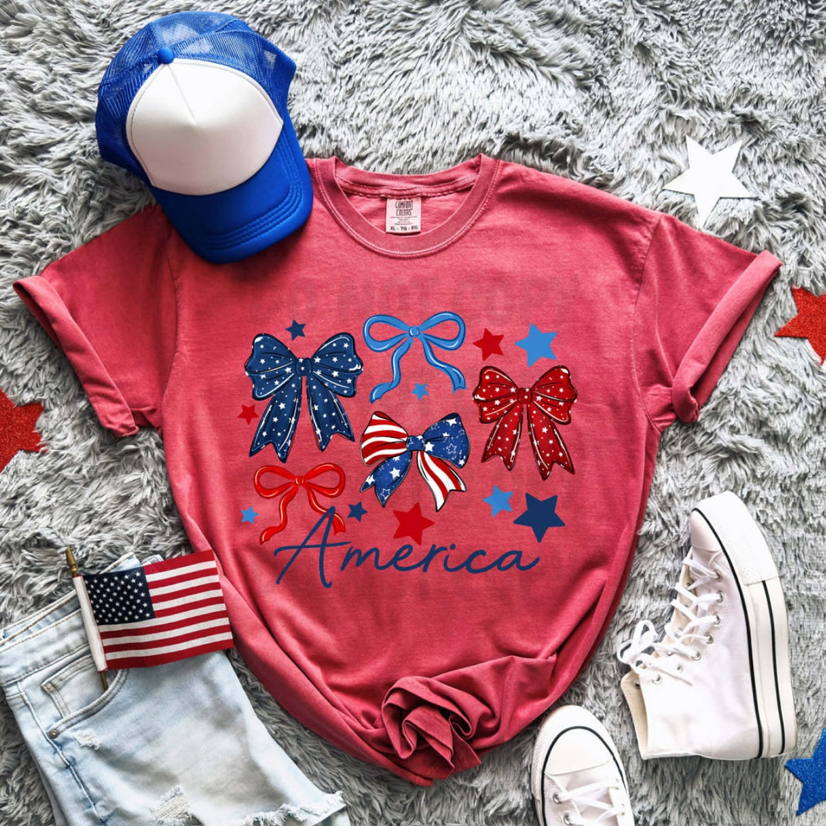 America Coquette Bows | Americana | Patriotic | Shirt |Sweatshirt | Pullover | Hoodie | Crewneck | Long Sleeves | Fleece | Warmth