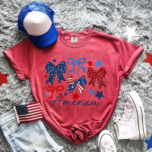 America Coquette Bows | Americana | Patriotic | Shirt |Sweatshirt | Pullover | Hoodie | Crewneck | Long Sleeves | Fleece | Warmth