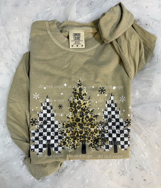 Checkered and Leopord Print Trees | Shirt |Sweatshirt | Pullover | Hoodie | Crewneck | Long Sleeves | Fleece | Warmth