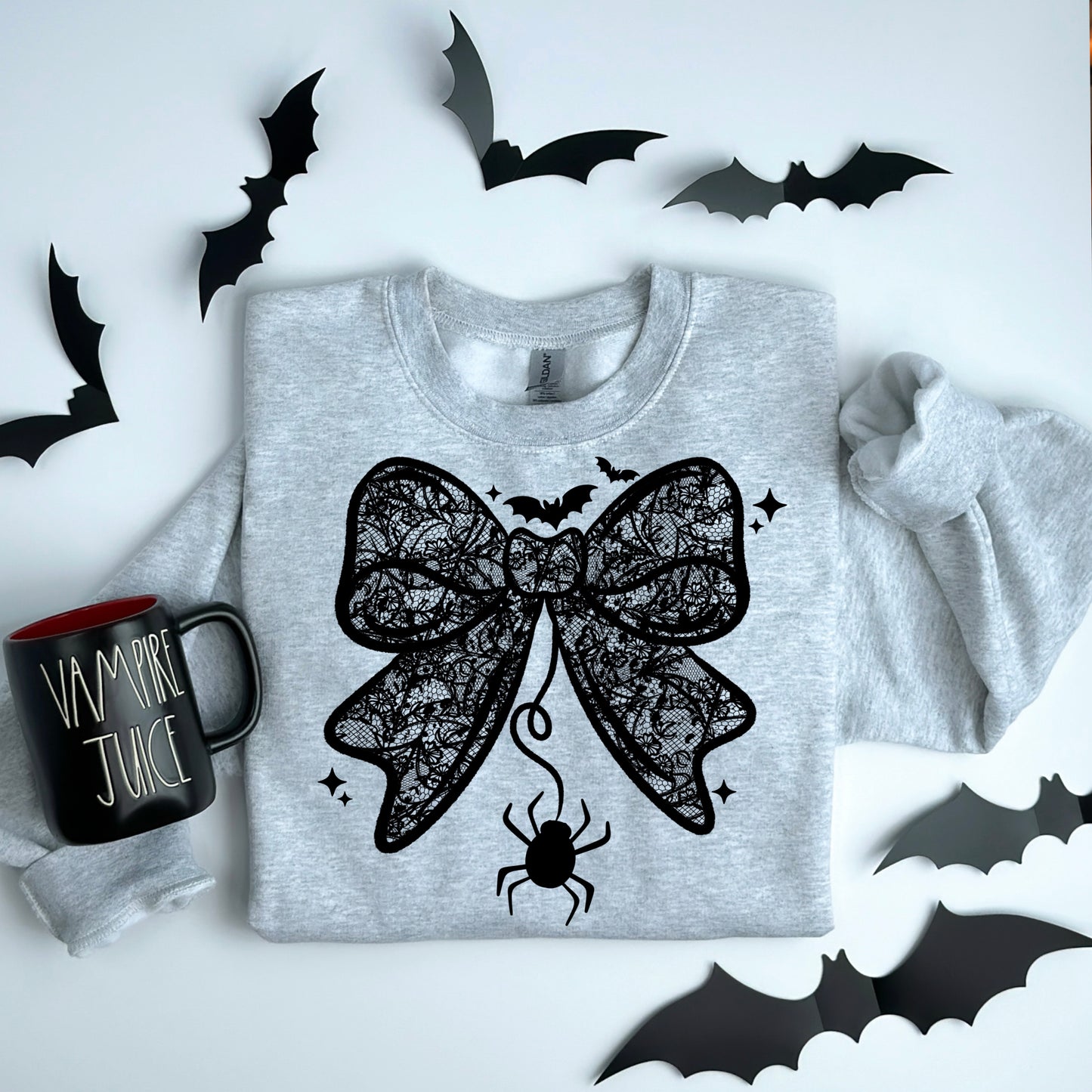 Spooky Lace Coquette Bow | Shirt |Sweatshirt | Pullover | Hoodie | Crewneck | Long Sleeves | Fleece | Warmth