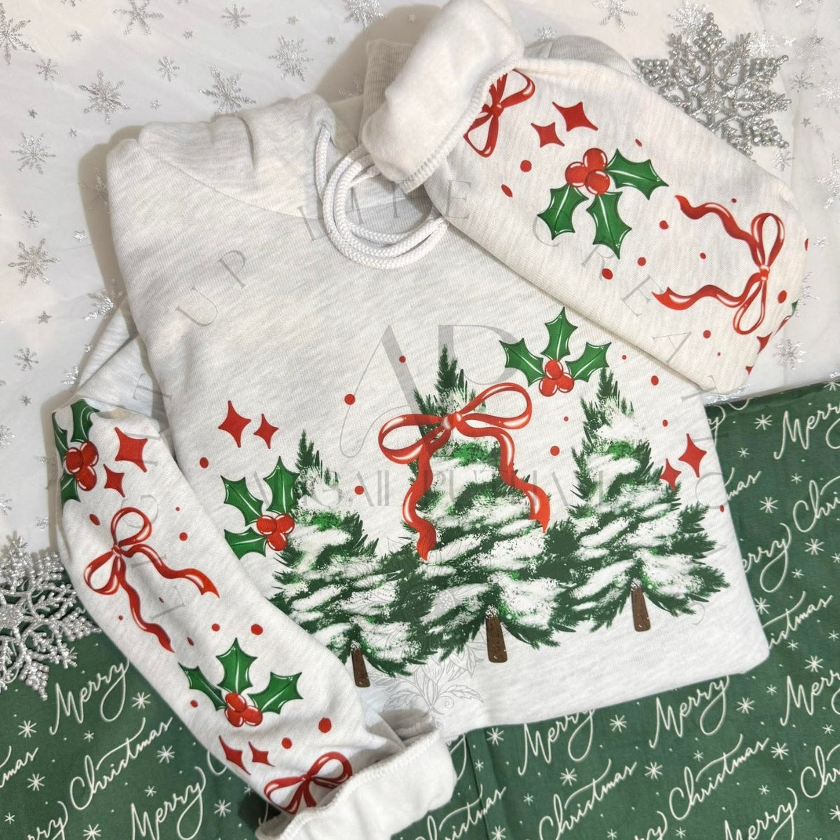 Holly Trees and Red Bows | Shirt |Sweatshirt | Pullover | Hoodie | Crewneck | Long Sleeves | Fleece | Warmth
