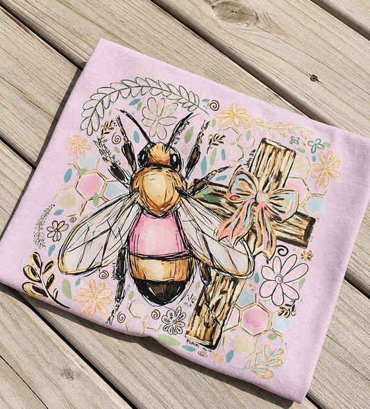 Bee & Cross Faith T-Shirt – Light Pink | Medium | Ready to Ship