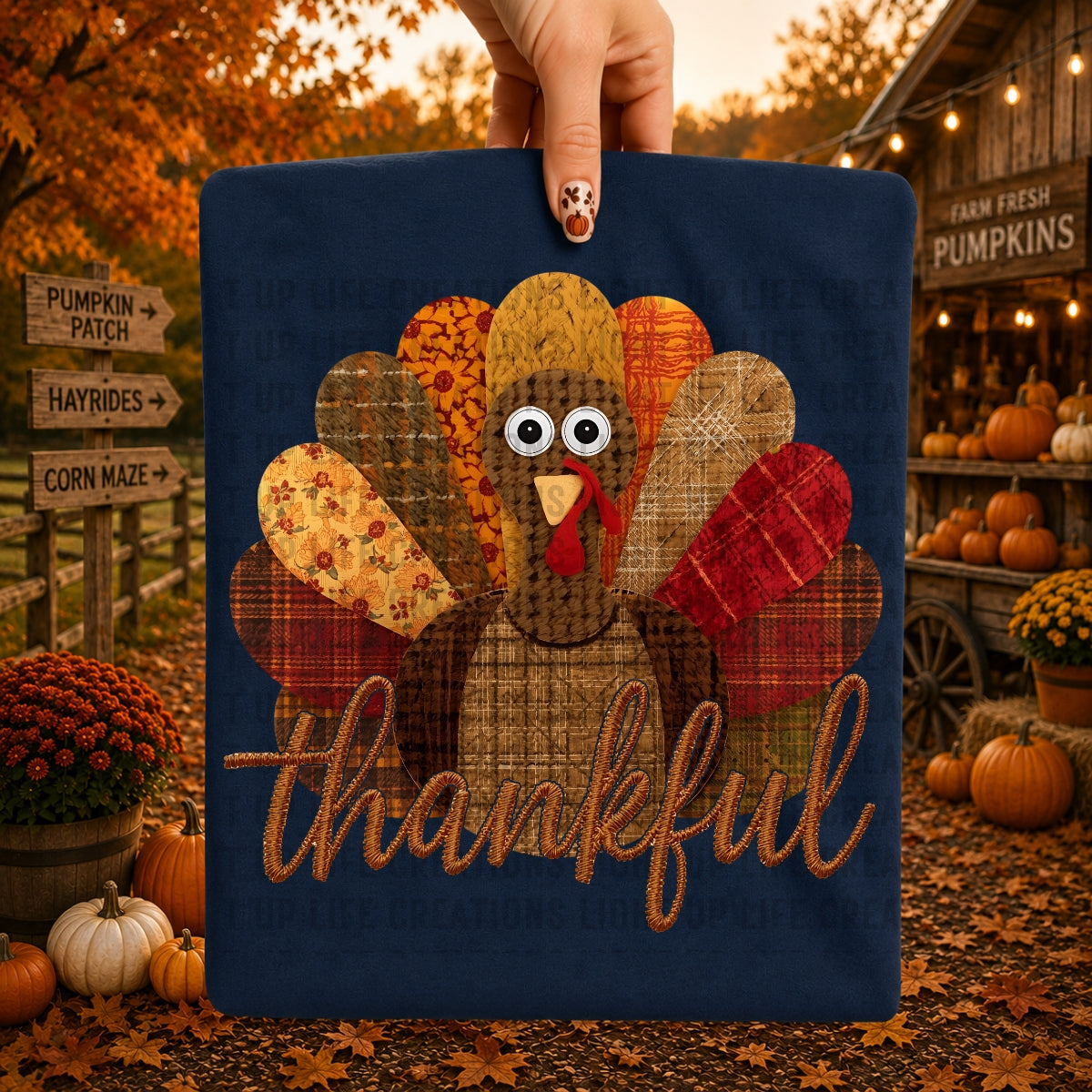 Quilted Thankful Turkey | Shirt |Sweatshirt | Pullover | Hoodie | Crewneck | Long Sleeves | Fleece | Warmth